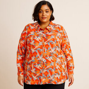 G by Giuliana Orange Bird Print Button Down Blouse 24W